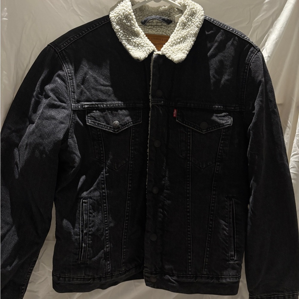 Levi's Black Denim Jacket with Sherpa Collar